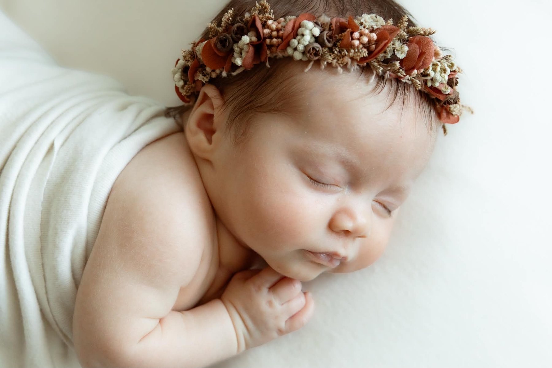 Newborn photography with floral crown, South Penrith
